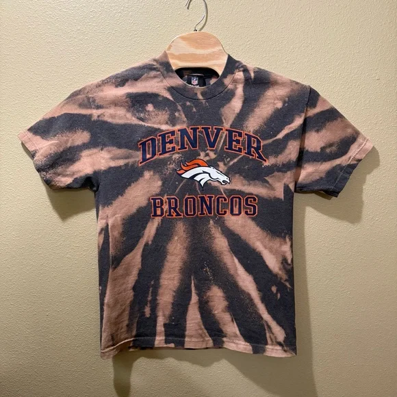 Men’s NO TAG (Large?) NFL Denver Broncos Gray Bleached Up Upcycled Tie Dye Shirt - Picture 1 of 7